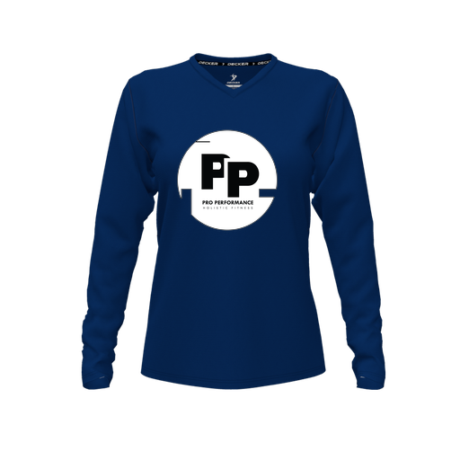 [CUS-DFW-TEES-CMF-VNK-LSL-NVY-FYXS-LOGO2] Comfort T-Shirt (Female Youth XS, Navy, V Neck, Logo 2, Long Sleeve)