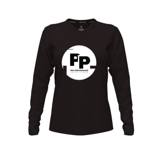 [CUS-DFW-TEES-PER-VNK-LSL-BLK-FYXS-LOGO2] Performance T-Shirt (Female Youth XS, Black, V Neck, Logo 2, Long Sleeve)